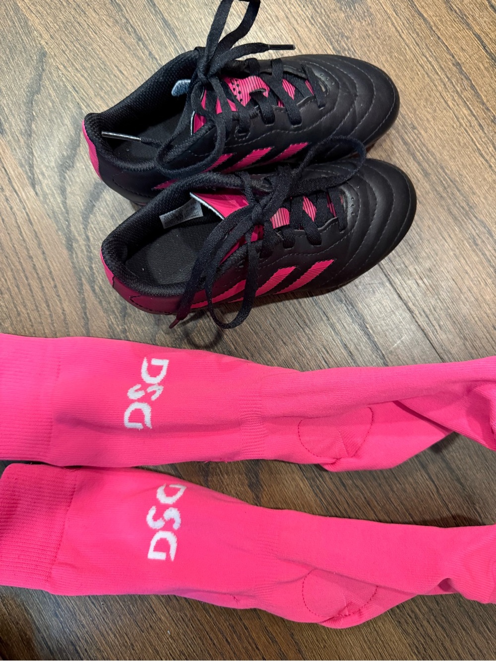 Kids Black and Pink Adidas Soccer Cleats